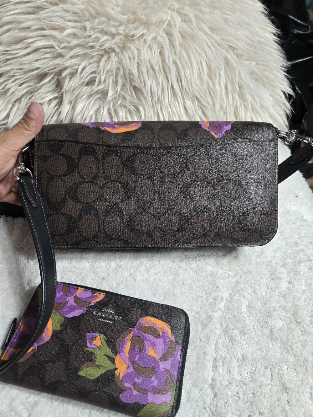 Coach Morgan Shoulder Bag In Signature Canvas With Rose Print & Matching Wallet